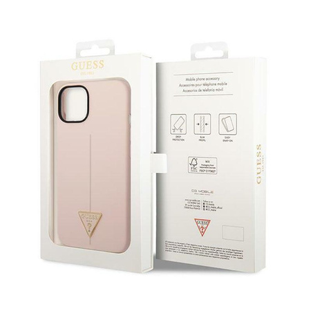 Silikonové pouzdro Guess s trojúhelníkovým logem - iPhone 14 Plus (růžové)