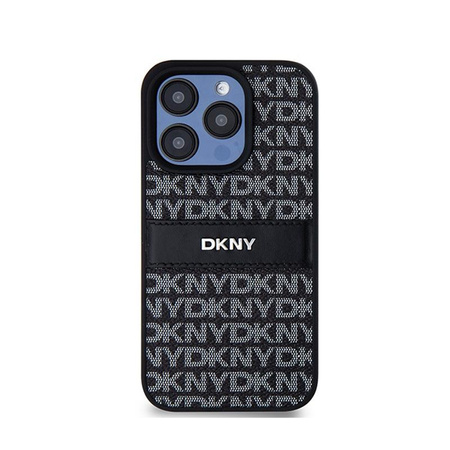 DKNY Leather Mono Stripe & Metal Logo - Coque pour iPhone 15 Pro (noir)