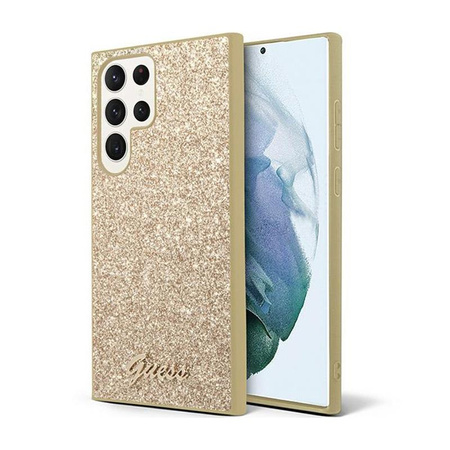 Guess Glitter Flakes Metal Logo Case - Samsung Galaxy S24 Ultra (Gold)