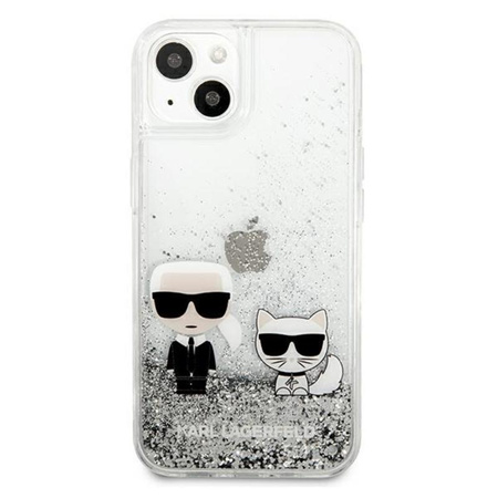 Karl Lagerfeld Liquid Glitter Karl & Choupette - Etui iPhone 13 mini (srebrny)