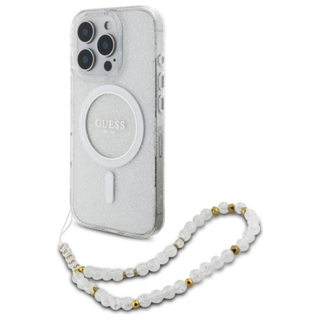 Guess IML Glitter With Pearl Strap MagSafe - iPhone 16 Pro Case (Transparent)