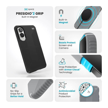 Speck Presidio2 Grip Magnet - Samsung Galaxy S25 Edge MagSafe tok (fekete/lemezszürke/fehér)