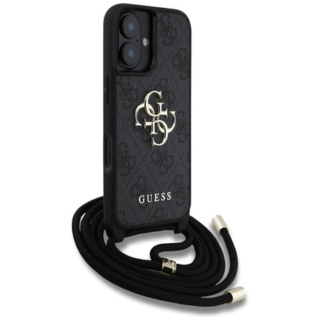 Guess 4G nagy logós zsinórpántos kereszttartó - tok iPhone 16 Plus készülékhez (fekete)