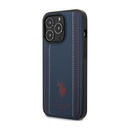 US Polo Assn Leather Stitch - Étui pour iPhone 14 Pro Max (bleu marine)