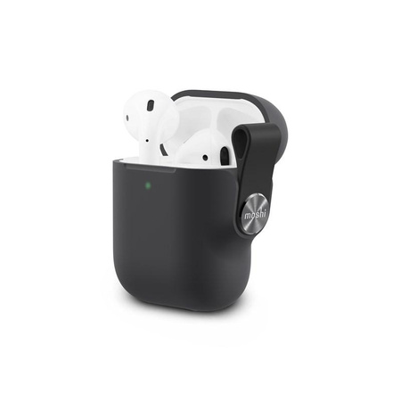Moshi Pebbo - AirPods-Tasche mit abnehmbarer Handschlaufe (Shadow Black)