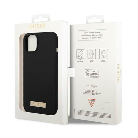 Guess Silicone Logo Plate MagSafe - Etui iPhone 14 (czarny)