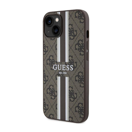 Guess 4G Étui MagSafe à rayures imprimées pour iPhone 14 Plus (marron)