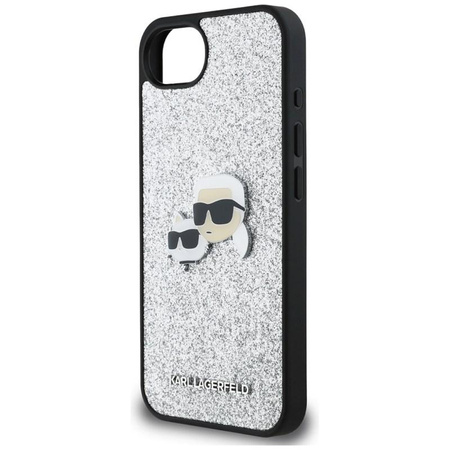 Karl Lagerfeld Fixed Glitter Karl & Choupette Heads Metall Pin - Etui für iPhone 16e (silber)