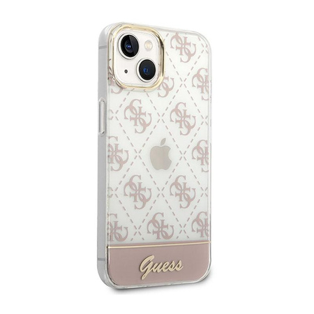 Guess 4G Stripe Script Logo Electroplated Pattern - Coque pour iPhone 14 (rose)