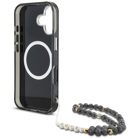 Guess Palm Trees Triangle Pearl Strap MagSafe - étui pour iPhone 16 (noir)