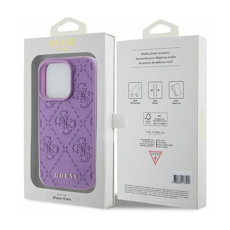 Guess Leather 4G Stamped - Tasche für iPhone 15 Pro Max (Violett)