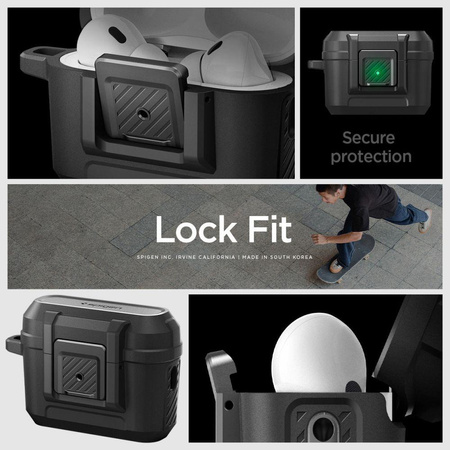 Spigen Lock Fit - Gepanzerte Hülle für Apple Airpods Pro 1 / 2 (Schwarz)