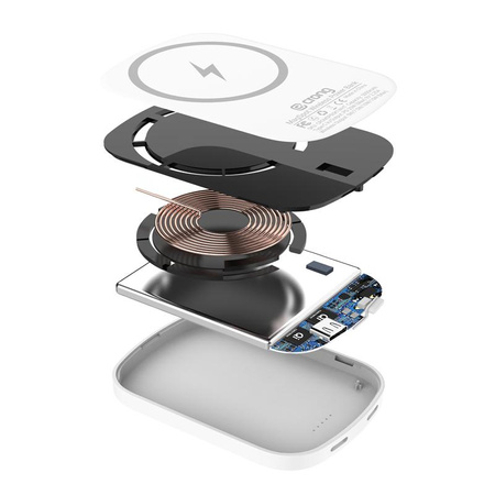 Crong MagSpot Power Bank - bezdrátová ultra tenká power banka s MagSafe 5000mAh, USB-C 20W PD (bílá)