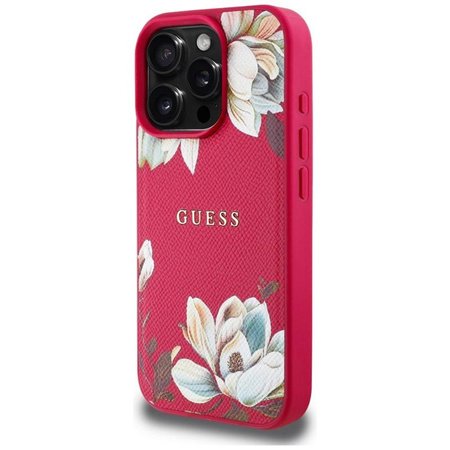 Guess Grained Printed Flower Pattern MagSafe - Pouzdro pro iPhone 16 Pro Max (fuchsiový)