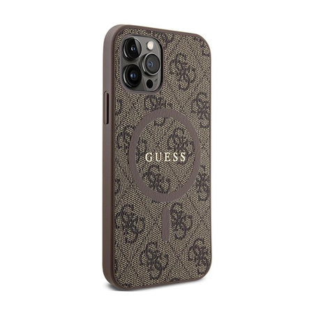 Guess 4G Collection Leather Metal Logo MagSafe - Hülle für iPhone 12 / iPhone 12 Pro (Braun)