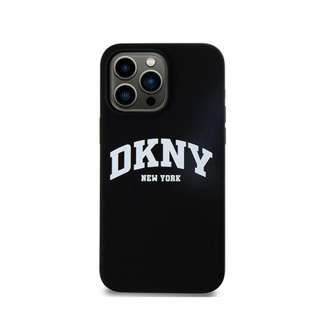 DKNY Liquid Silicone White Printed Logo MagSafe - pouzdro pro iPhone 15 Pro Max (černé)