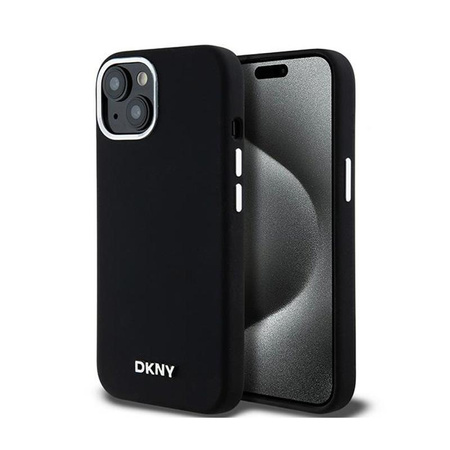 DKNY Liquid Silicone Small Metal Logo MagSafe - pouzdro pro iPhone 15 Plus / 14 Plus (černé)