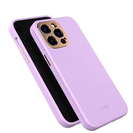 Moshi Napa Slim MagSafe - Étui en cuir pour iPhone 14 Pro Max (Lavender Purple)