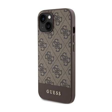 Guess 4G Bottom Stripe Metal Logo Collection - Coque pour iPhone 15 (marron)