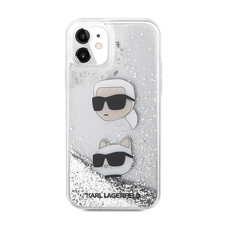 Karl Lagerfeld Liquid Glitter Karl & Choupette Heads - iPhone 11 Case (silver)