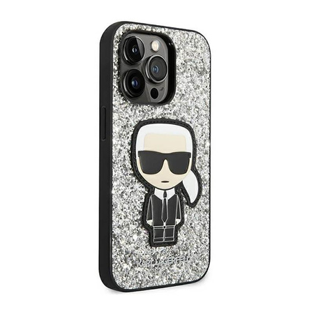Karl Lagerfeld Glitter Flakes Ikonik - pouzdro pro iPhone 14 Pro (stříbrné)