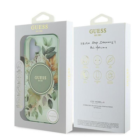 Guess IML Flower & Tonal Circle MagSafe - Coque pour iPhone 16 Plus (vert)