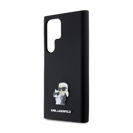 Karl Lagerfeld Silikon Karl & Choupette Metall Pin - Samsung Galaxy S24 Ultra Gehäuse (schwarz)