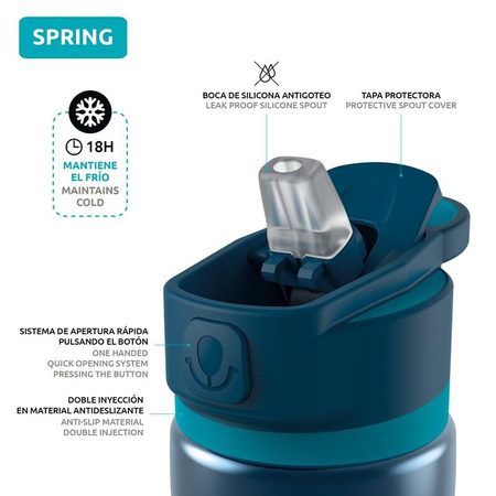 Quokka Spring - Bouteille thermique en acier inoxydable avec système d'ouverture rapide 600 ml (Azurite)