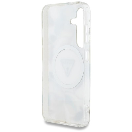 Guess Glitter Flowers Triangle Buttons MagSafe - Tasche für Samsung Galaxy S25 (weiß)