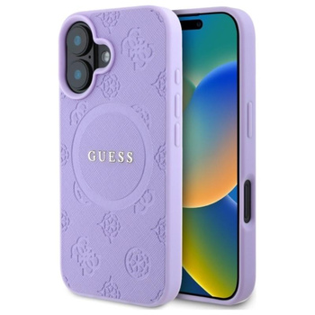Guess Saffiano Peony Classic Logo MagSafe – Hülle für iPhone 16 (violett)
