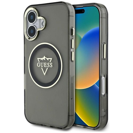Guess IML Metal Mountain Logo MagSafe - pouzdro pro iPhone 16 (černé)