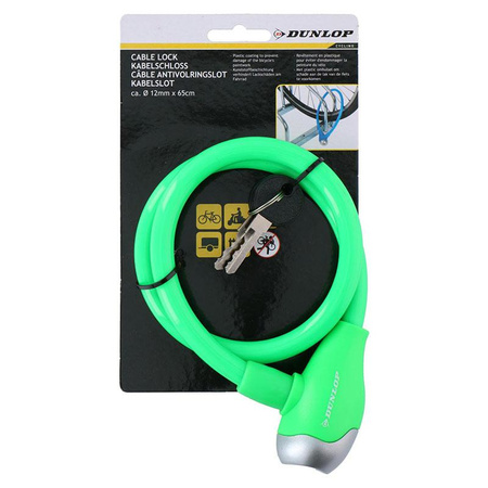 Dunlop - Kulcsos spirál kerékpárzár 65 cm (Zöld)