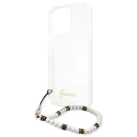 Guess White Pearl Strap - pouzdro pro iPhone 13 Pro Max (průhledné)