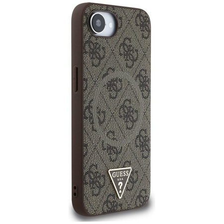 Guess 4G Ring Triangle Logo MagSafe - étui pour iPhone 16e (marron)
