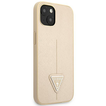 Guess Saffiano háromszög logós tok - iPhone 13 tok (bézs)