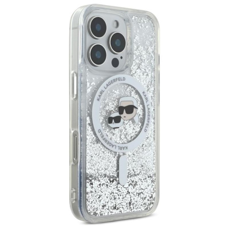 Karl Lagerfeld Liquid Glitter Karl & Choupette Head MagSafe - iPhone 16 Pro Case (Transparent)