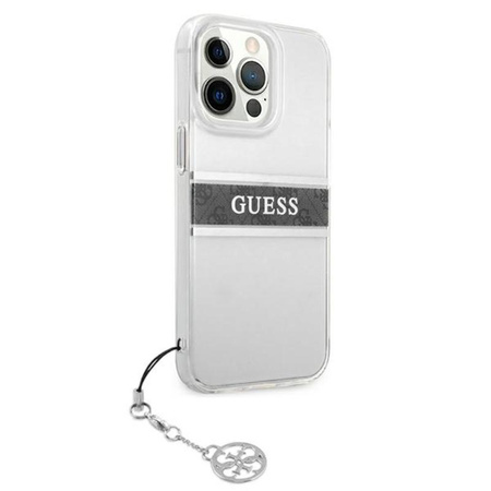 Guess 4G Stripe Grey Charm - pouzdro pro iPhone 13 Pro (čiré)