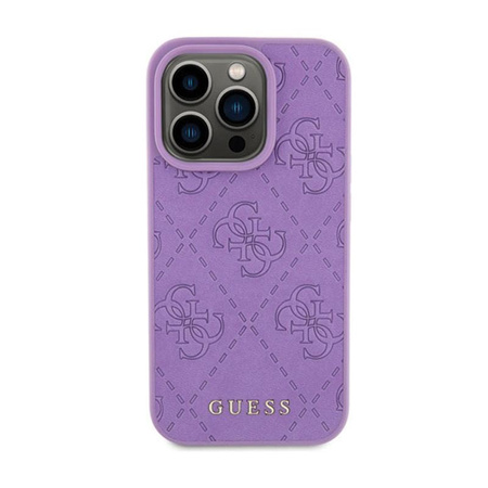 Guess Leather 4G Stamped - pouzdro pro iPhone 15 Pro Max (fialové)