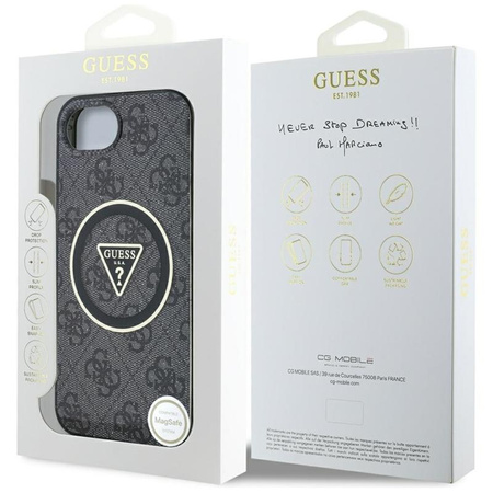 Guess IML Metal Glitter 4G Circle Triangle MagSafe - Etui do iPhone 16e (czarny)