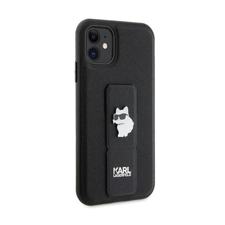 Karl Lagerfeld Gripstand Saffiano Choupette Pins - iPhone 11 Tasche (Schwarz)