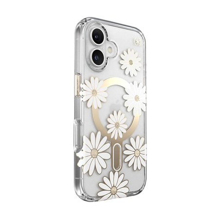 Speck Presidio Lux ClickLock & MagSafe - Hülle iPhone 16 (Sunshine Daisies / Clear / Gold)