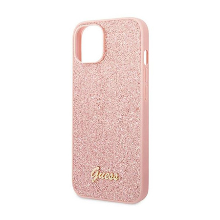 Pouzdro Guess Glitter Flakes Metal Logo - iPhone 14 Plus (růžové)