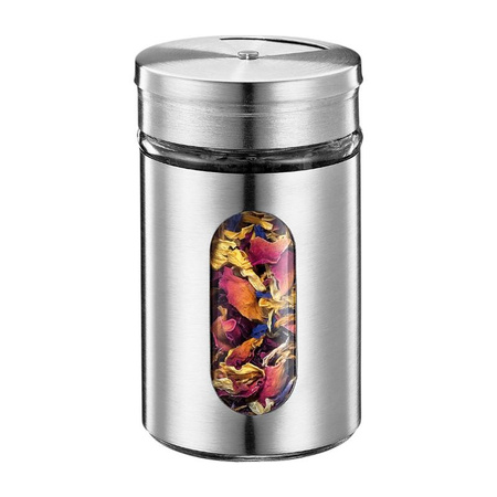 Küchenprofi - Stainless steel spice container with window and 3 dispensing strainers 8x5 cm