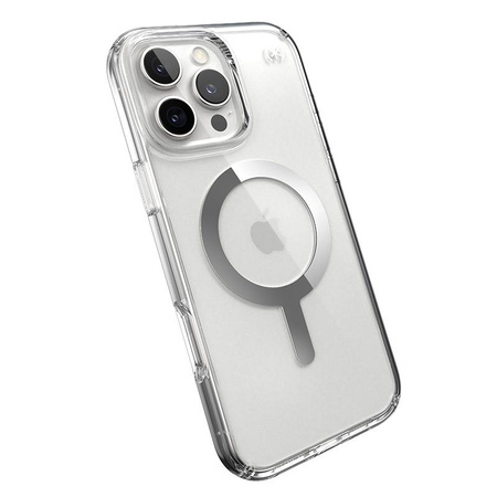 Speck Presidio Perfect-Clear MagSafe - iPhone 16 Pro Max Case (Clair / Finition chromée / Argent Serein)