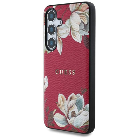 Guess Grained Printed Flower Pattern MagSafe - Pouzdro pro Samsung Galaxy S25 (fuchsiové)