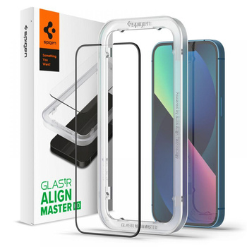 Spigen Alm Glass FC - Tvrzené sklo pro iPhone 16e / iPhone 14 / iPhone 13 / iPhone 13 Pro (černý rámeček)
