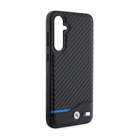 BMW Leder Carbon Blue Line - Samsung Galaxy S23 FE Tasche (schwarz)