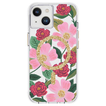 Rifle Paper Clear MagSafe - étui pour iPhone 14 / iPhone 13 décoré en or (Rose Garden)