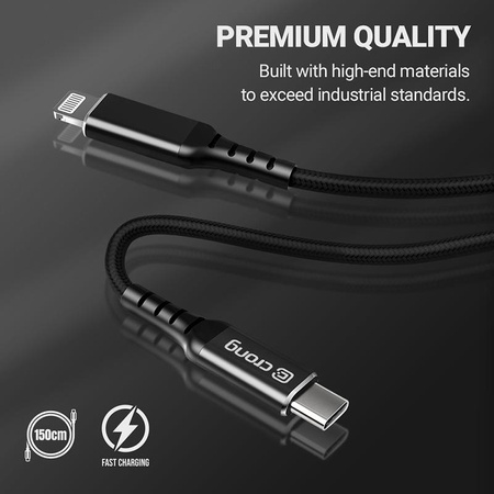 Crong Armor Link - USB-C Lightning Schnellladekabel MFi 150cm (schwarz)