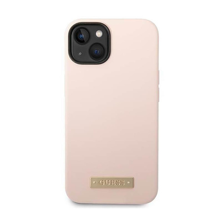 Guess Silicone Logo Plate MagSafe - Etui iPhone 14 Plus (różowy)